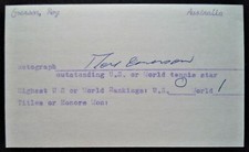 EMERSON, ROY 1964 & 65 WIMBLEDON CHAMPION ORIGINAL TENNIS AUTOGRAPH CARD