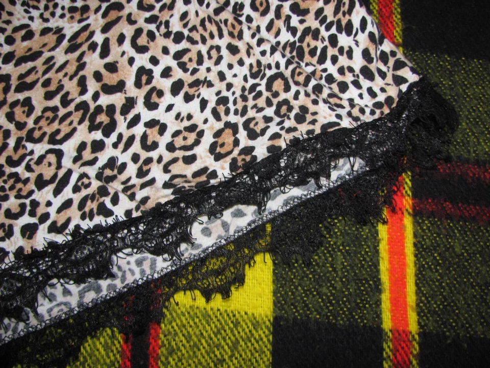 Pijama PJ Salvage Talla 1X Cordón Corto Negro Encaje Ribete Guepardo Foto 3 de 4