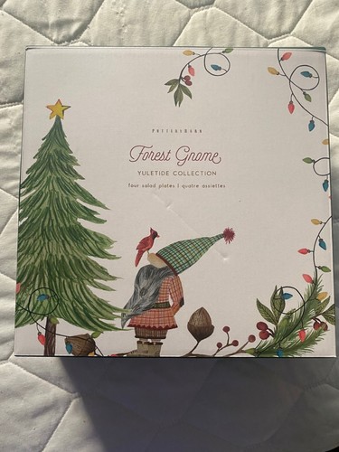 NIB Pottery Barn Forest Gnome Christmas Yuletide Stoneware Salad Plates Set Of 4 - Picture 2 of 6
