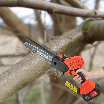 8 inch Mini Chain Saw Handheld Cordless Chainsaw with 2 Batteries & Allen Wrench