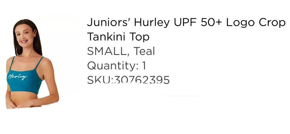 NWT Hurley Crop Logo Tankini Top (Bottoms - Hipster) Teal, Quick Dry - Image 3 of 4