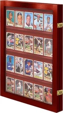 Trading Card Display Case USA 20 Ungraded Sport Top Loader Wood Cherry Cabinet