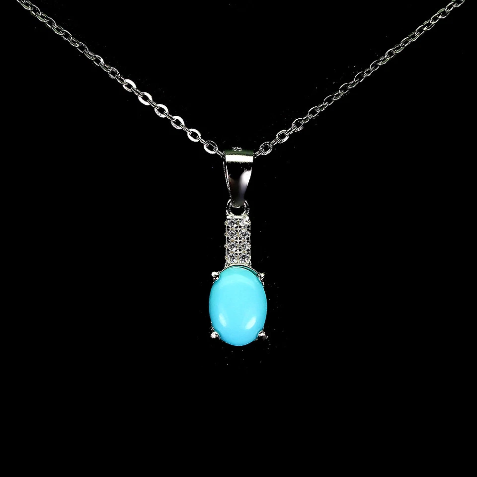 Collar de plata de ley 925 turquesa ovalado 8x6 mm circonita joyería de piedras preciosas 18 pulgadas Foto 2 de 4