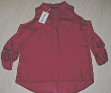 Fee et Rit Mujer Magenta Hombro Frío Top Cuello en V Pestaña Redonda Manga Larga S Nuevo con Etiquetas