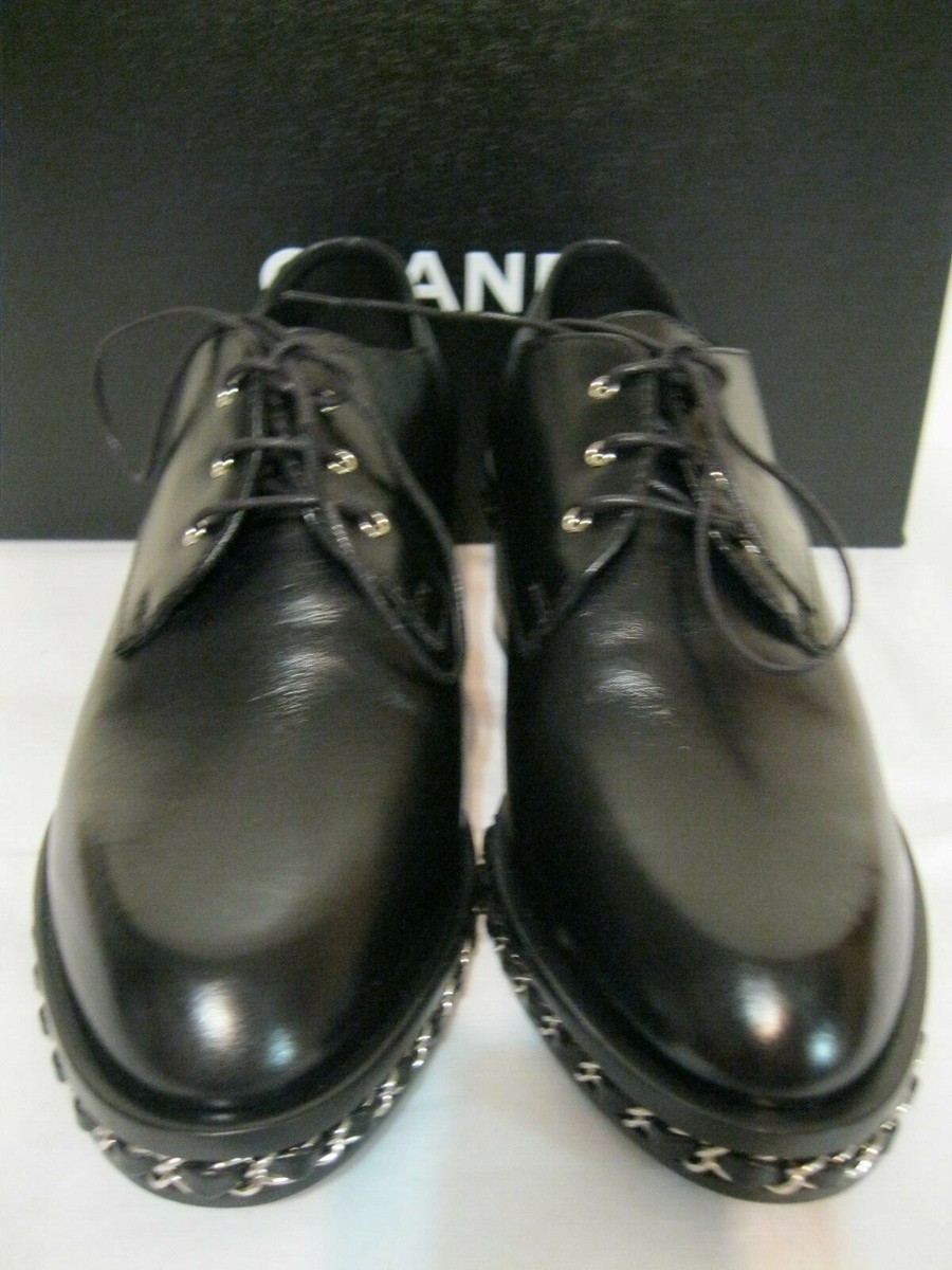 CHANEL Oxford, Lace up Shoes, NEW, Black, Leather, Size 38