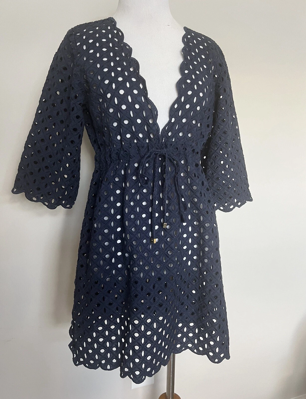 Tory Burch abito tunica blu navy con occhielli copricostume da bagno XS