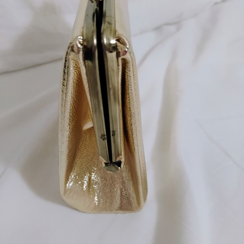 Vintage Party oder formelle Handtasche Gold Metallic Clutch schwarz innen Kettengriff - Bild 3 von 11