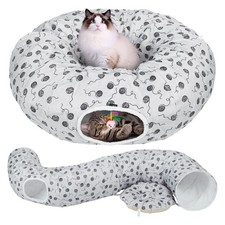 Ownpets 3 in 1 Cat Donut Tunnel Bed with Central Mat Cave Interactive Play Toy