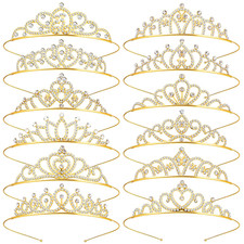 12 Pcs Crystal Crowns Headbands, Gold Princess Headband Rhinestone Bulk
