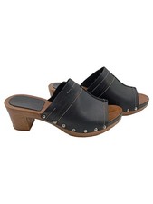 Esprit Damen Holz Clogs Sandalen Gr. 38 Schwarz Casual Pantoletten