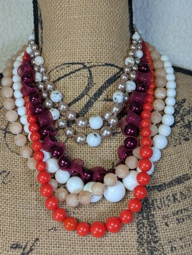 Lot of 7 Beaded Necklaces 80s Vintage Jewelry Multicolor Beads Costume Jewelry