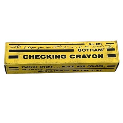 Vtg 12 Stick 6'' Tall Gotham Checking Black Crayon No 231 Binney & Smith