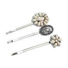 FFLaiwah 3PCS Western Turquoise Hair Clips for 1 Count Pack of 1 , White Set