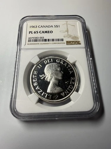 1963 Canada $1 PL 65 Cameo NGC Dollar Uncirculated Coin 80% Silver