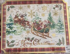 12 Embossed Reusable Placemats. Christmas Santa Sleigh Pier 1 New in Package