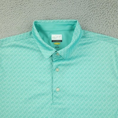 Greg Norman Polo Shirt Mens Large Green Geometric PlayDry Golf Performance