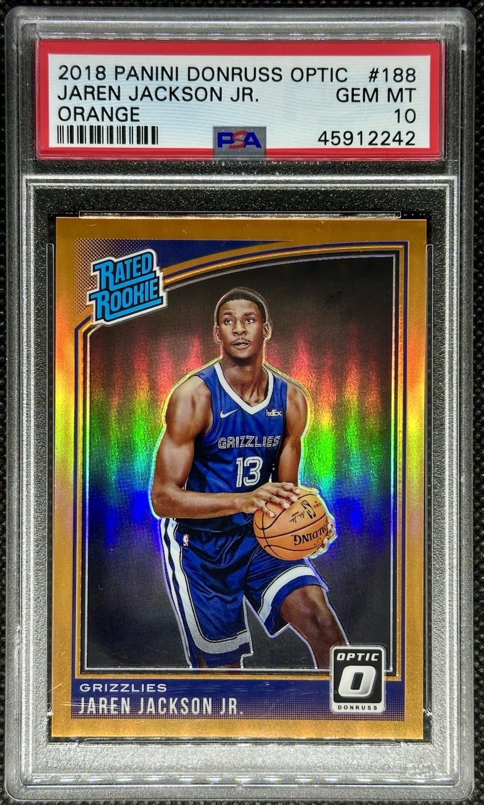 2018 Panini Donruss Optic Jaren Jackson JR. Orange Rated Rookie /199 #188 PSA 10