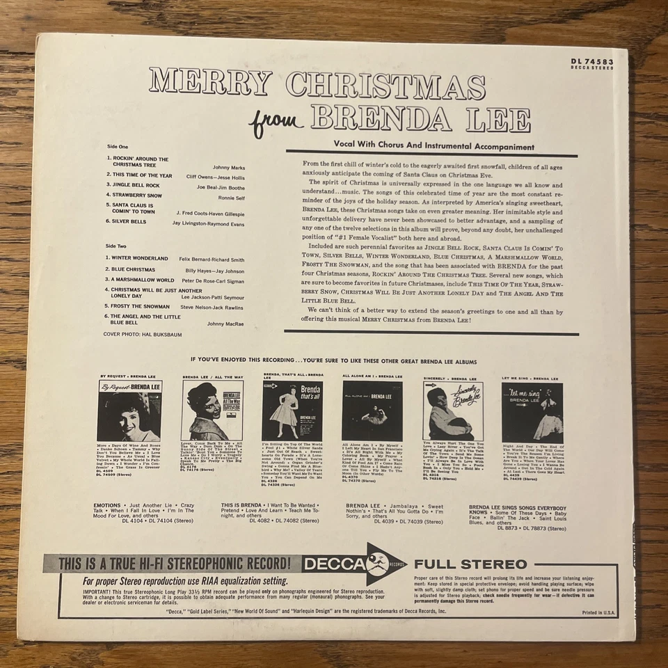 Brenda Lee Merry Christmas LP Decca Stereo Rockin’ Around The X-Mas Tree VG-/M- - Image 4 of 4