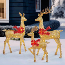 6ft Gold Deer Family Set of 3 with LED Lights Indoor Outdoor Christmas Display