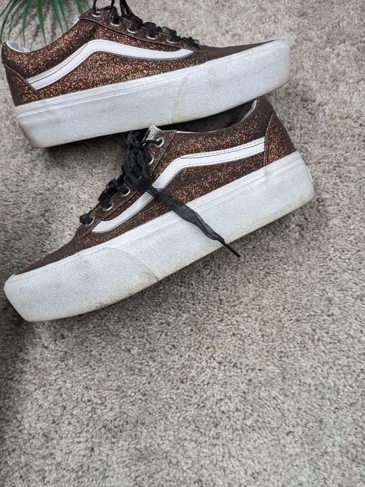 Vans Off the Wall Glitter Old Skool Platform Shoes Womens 7.5 Bronze Sneakers - Image 4 of 4