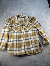 Unbranded Shacket Womens Medium flannel Print Shacket Yellow Gray