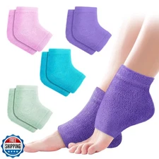 TEAWOO 4 Pairs Fuzzy Moisturizing Heel Socks for Dry Cracked Feet Women, Crac