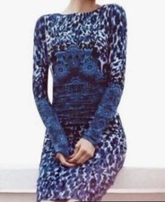 David Meister Bodycon Leopard Dress Blue Women’s 4 Medallion Ruching USA