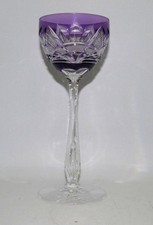 Val St.Lambert bicchiere da vino cristallo viola copertura incastonato Bolla d'aria H.20,2 cm