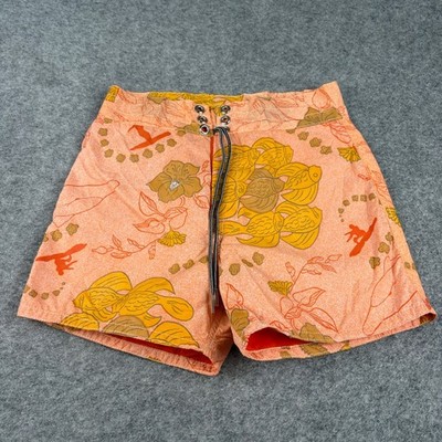 Birdwell Beach Britches Board Shorts Mens 26 Orange Tropical Koi Fish Surf 90s