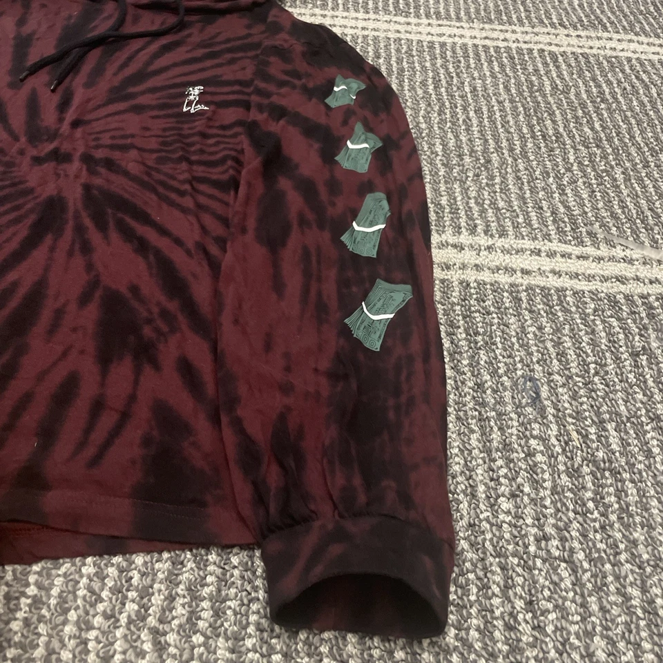 Eighty Eight Men’s Hooded Tshirt Sz XL Skeleton Money Bands Tie Dye Maroon Black - Image 3 of 4