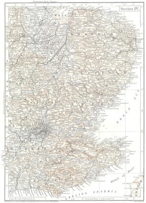 OSTENGLAND. Kent London Home Counties East Anglia East Midlands 1910 Karte