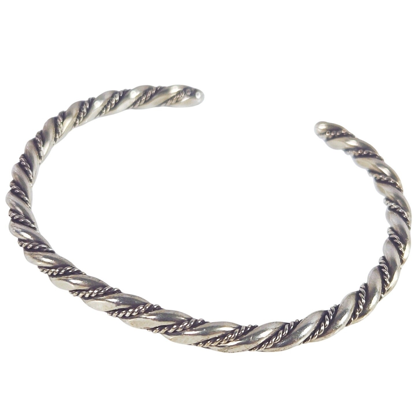 "925 Sterling Silver Navajo Twisted Cable Rope Flexible 6.25\" Cuff Bracelet"
