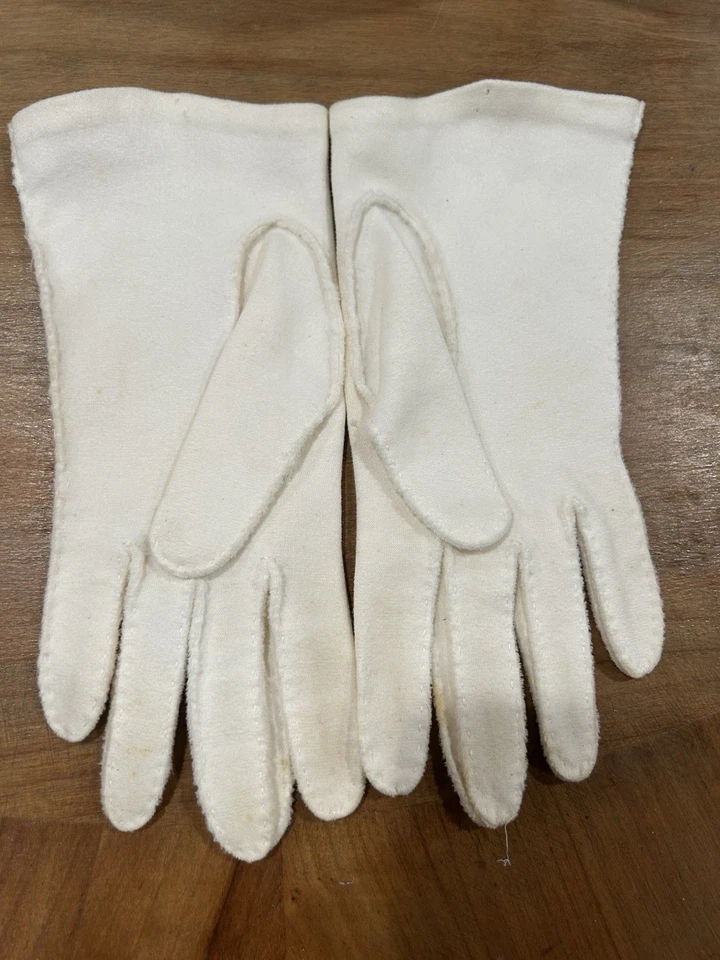 Guantes para mujer Hansen blancos vintage tejidos 100 % algodón hechos en Hong Kong talla 7 Foto 2 de 4