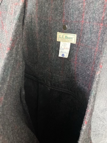 VTG LL Bean Wool Woodman Bib Overalls Men’s 46x32 Big Malone Plaid Gray Red USA - Picture 13 of 21