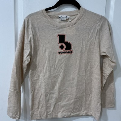 Bonpoint Girls Beige Long Sleeve Crew Neck Solid T-Shirt Size 14A W04BTSK00009