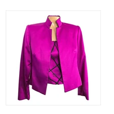 Sandra Darren Pink Purple Satin Jacket Bead Embellished Tank Top Set Size 6