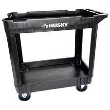 2-Tier Plastic 4-Wheeled Service Cart in Black with 500 Lbs. Capacity