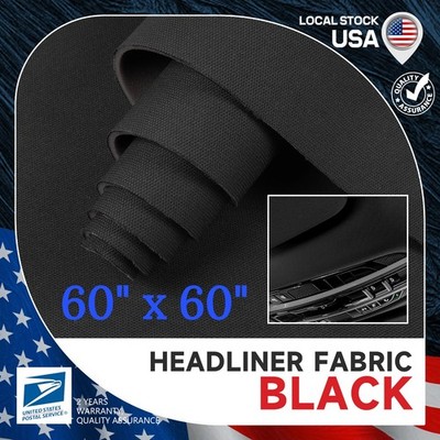 Black 60''W Interior Flat Knit Material for SUV Roof Headliner Fabric Foam Back