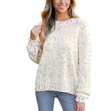 Cupshe Womens Knit Colorful Pom Pom Dropped Ribbed Trim Sweater - White
