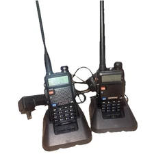 Pair Of Baofeng Uv-5R Walkie Talkies With Charging Bases