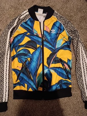 Adidas x Farm Leaf Brazil Floral Blue & Yellow Track Jacket sz