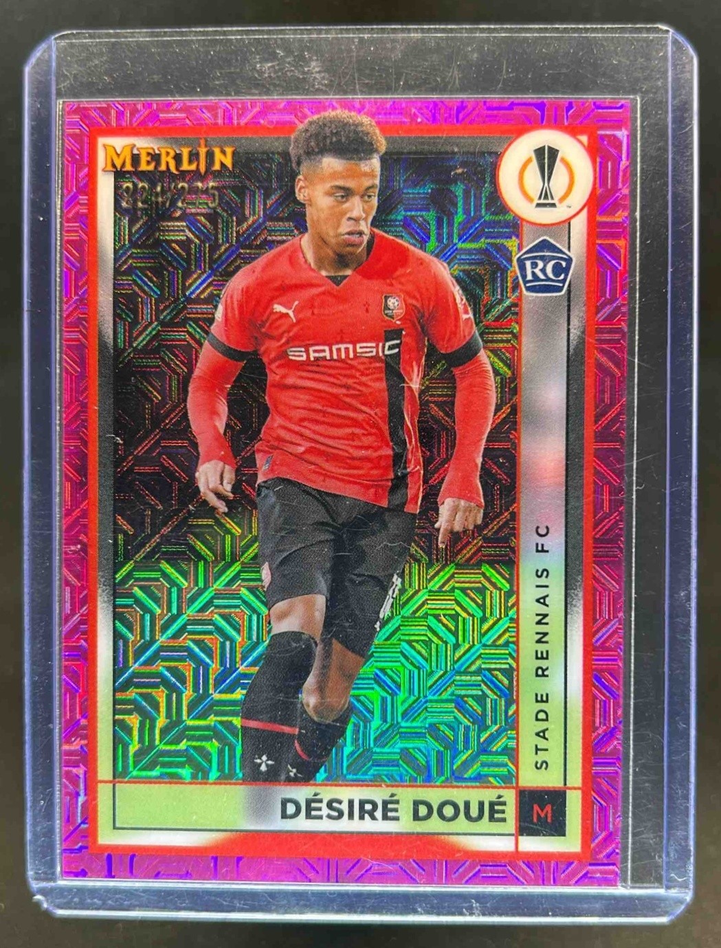 2022 Topps Merlin Chrome UEFA Desire Doue RC Pink Mojo Refractor Rookie #224/275