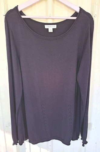 Maglione donna Coldwater Creek 2X nero seta/cotone manica lunga girocollo