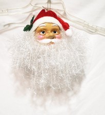 Santa Claus Face Head Christmas Ornament 11" Plastic