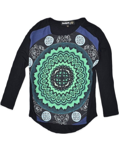 DESIGUAL Mujer Gráfico Top Manga Larga Reino Unido 10 Pequeño Negro Geométrico QW01