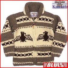 Made In Canada Kanata Men'S M Cowichan Sweater Bird Pattern Eagle Knit Cardigan