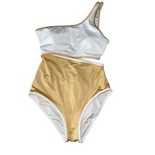 Victoria  s Secret One-Shoulder Cutout Swimsuit   White  Gold   Size XS