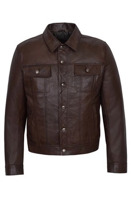 Men s Convoy Brown Men's Trucker Casual Biker Real Soft Lambskin Leather  Jacket