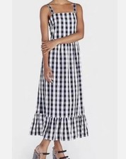 J.CREW Gingham Maxi Dress Small Pockets Navy Buffalo Check Cotton