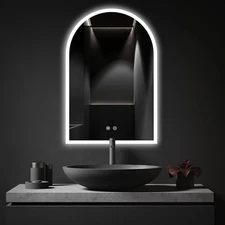 Arched LED Bathroom Mirror, 32"X20" Arch Frameless Frontlit & Backlit Mirrors fo
